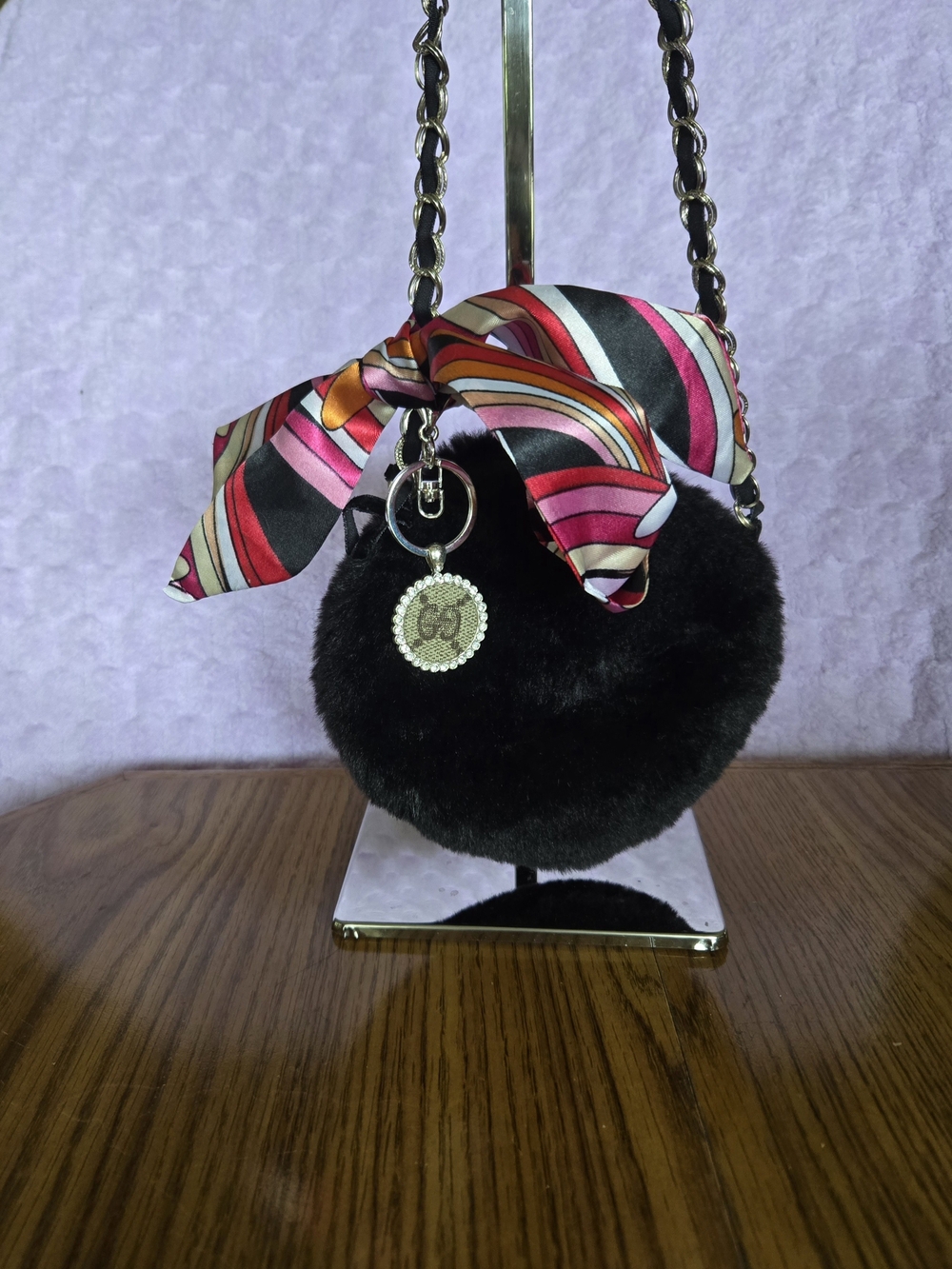 Upcycled Gucci Silver-Tone Keychain/Bagcharm W/Mini Purse - Picture 2 of 2